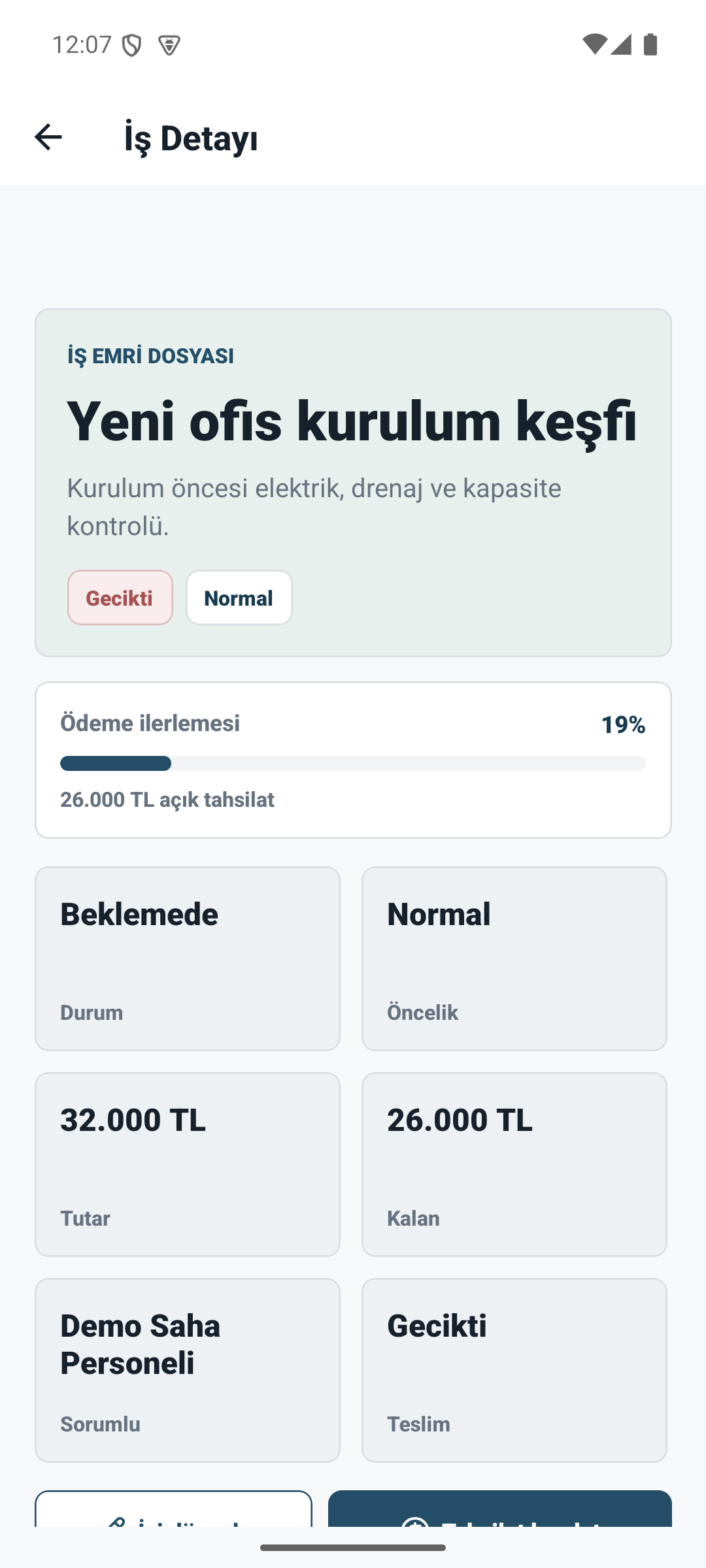 IVMEON iş detay ekranı