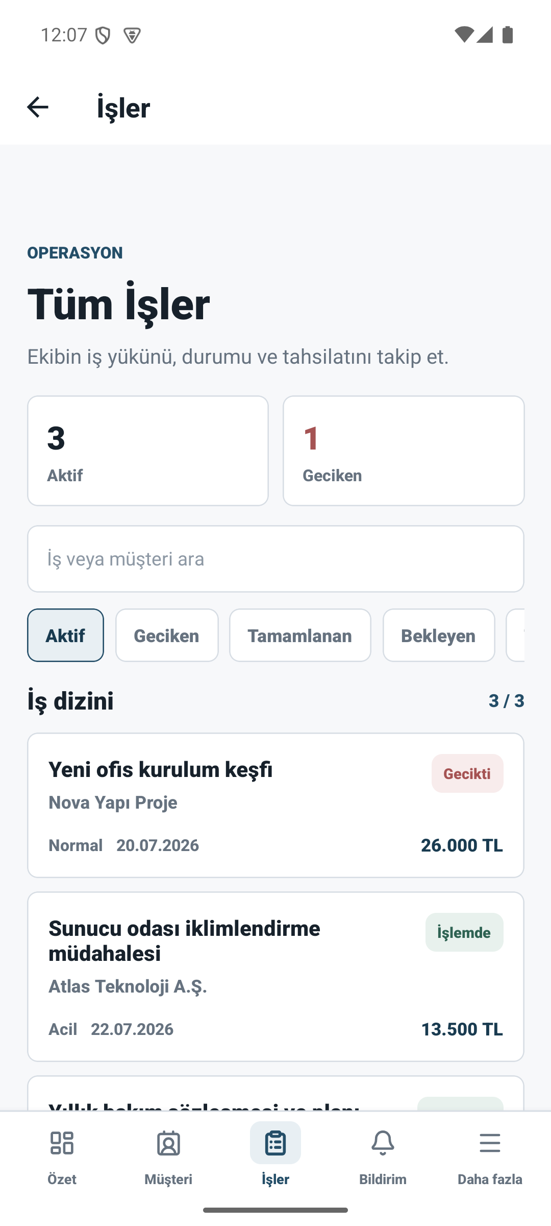 IVMEON mobil iş listesi