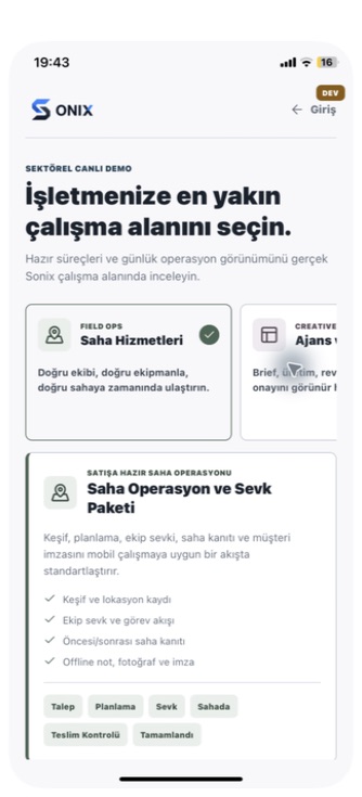 IVMEON Saha Hizmetleri sektörel paket ekranı