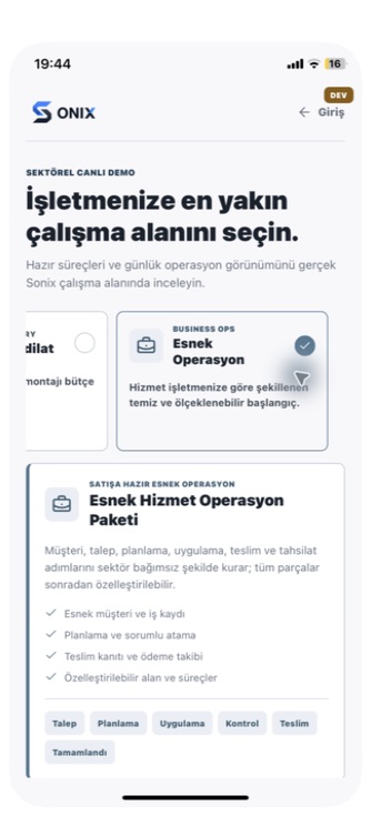 IVMEON Esnek Operasyon sektörel paket ekranı